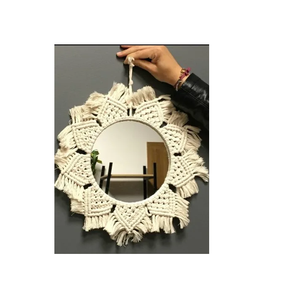 Miroir de qualité supérieure, style bohème, macramé, franges, décoration murale, miroir rond, décoration artistique, maisons, hôtels, maisons d'hôtes, stations balnéaires - Product Image 4