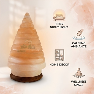 Lampe de sel de l'Himalaya en forme de cône spiralé, cristal naturel, veilleuse artisanale avec base en bois de qualité supérieure - Product Image 2