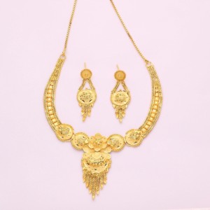 Vente en gros 14K 18K 24K plaqué or formant des colliers courts, colliers de mode, ensemble de bijoux de conception traditionnelle remplie d'or en laiton. - Product Image 1