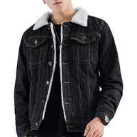 Veste en jean d'hiver pour homme avec doublure en sherpa, col rabattable, coupe décontractée, épaisse, en jean délavé, simple boutonnage, coupe régulière