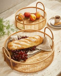 Natural woven rattan serving trays perfect for <b>rustic</b> <b>coffee</b> <b>table</b> decor and farmhouse style kitchen serving accessories - Product Image 6