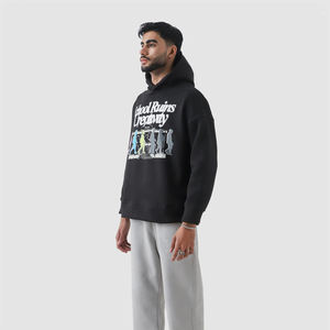 Vente en gros de sweat à capuche avec cordon de serrage pour hommes personnalisés pulls en polaire brossée imprimés élégants sweats à capuche noirs pour l'hiver - Product Image 2