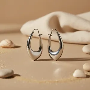 "Modern Silver Teardrop <b>Hoop</b> <b>Earrings</b> for Women-Alloy Jewelry" - Product Image 2