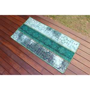 Alfombra Turca Pequeña de 1.9x3.6 pies, Alfombra de Lana Vintage con Borde Verde - Product Image 3