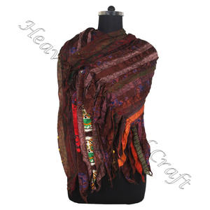 Recycled Silk Sari 15 Strips Handmade Soft Silk Dupatta Ethnic Women Clothing <b>Scarf</b> <b>Scarves</b> Recycled Wholesale Manufacturer Sari - Product Image 6