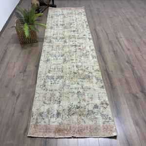 Turkish 2.8x10.6 ft Rug, <b>Runner</b> Vintage Rug, Brown <b>Green</b> Moroccan Wool Rug - Product Image 1