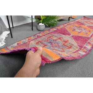 Tapis patchwork en laine vintage 2,9x10,8 pieds, tapis plat turc, décoration de salon rose orange avec support en latex - Product Image 3