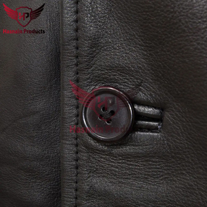 Veste en cuir véritable noir pour homme, mi-longue, col chemise, en cuir de vachette, fermeture boutonnée, poches latérales, coupe classique, chaude, personnalisable - Product Image 4