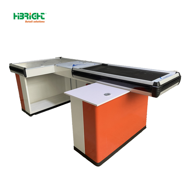 Highbright Customized Automatic Checkout Counter with Shopping Bag Hook Supermarket Cashier Desk