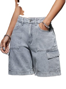 baggy jorts <b>men</b> washed grey denim <b>cargo</b> shorts high waisted baggy fit functional flap side pockets <b>cuffed</b> hem summer jorts - Product Image 2