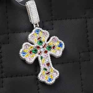 Pendentif Hip Hop Multicolore Croix Moissanite Formes Multiples Plaqué Rhodium Bijoux Fins Glacés Breloques - Product Image 6