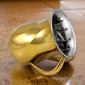 Comprar doble ASA decorativa de acero inoxidable Netilat Yadayim taza de lavado chapado en oro nuevo diseño ondulado Judaica taza de lavado de dos manijas - Product Image 4