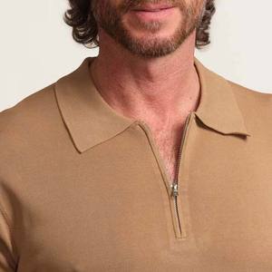 Venta caliente ropa de verano personalizada para hombres cuarto de cremallera Polo Camiseta de manga corta patrón sólido tela de algodón polos para hombres - Product Image 2