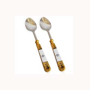 Luxury Royal Silver Polished With Thick Gold Embossed design Handle <b>Stainless</b> <b>Steel</b> <b>Cutlery</b> Silverware Flatware Spoon Set - Product Image 1