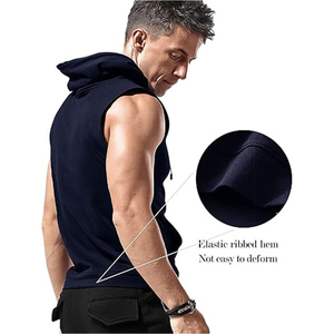 Ropa de gimnasio con capucha sin mangas para hombre, ropa de entrenamiento atlético informal con estilo, 100% de algodón, cómoda y funcional para - Product Image 3