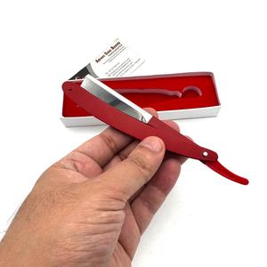 มีดโกนหนวดตรงสีแดงแบบปรับแต่งได้ ใบมีดสแตนเลสเปลี่ยนได้ บริการพิมพ์โลโก้ตามสั่ง บริการ OEM - Product Image 4