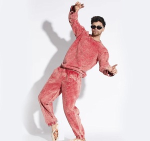 Sweat-shirt en coton tie-dye surdimensionné pour homme, col rond, pull décontracté, couleur unie, tricoté, respirant, pour l'automne - Product Image 2