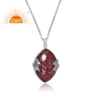 Hot Selling 925 Sterling Silver Natural <b>Pink</b> Thulite Gemstone Pendant <b>Necklace</b> Custom Jewelry Manufacturer - Product Image 2