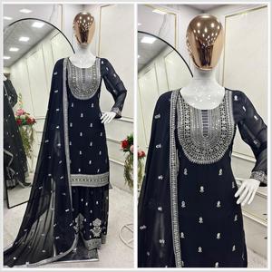 New Fox Totalmente cosido Georgette Top-Sarara y Dupatta Set Ropa india y paquistaní lista para usar para ocasiones de fiesta - Product Image 3