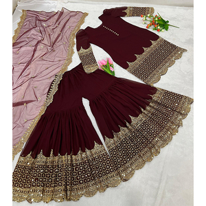 Nouvelle collection FABZONE, vêtements de mariage indiens et pakistanais pour femmes, Kurti Sharara en faux georgette de haute qualité à manches longues - Product Image 1