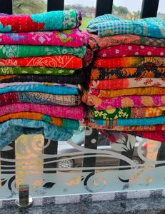 Handmade Vintage Kantha <b>Quilts</b> | Reversible Cotton <b>Throws</b> & Blankets | Boho Bedspread <b>Quilt</b> for Home Decor - Product Image 5