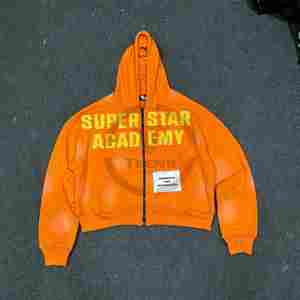 Sudadera Corta Naranja de Invierno de la Academia Trendy Superstar para Hombre, con Estampado de Letras Gruesas, Cierre Frontal, 100% Algodón, Estilo Urbano Informal - Product Image 4