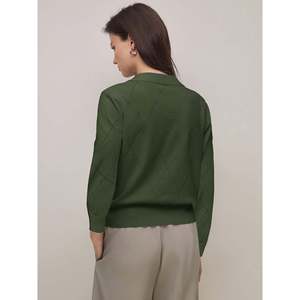 Women's Knitted <b>Argyle</b> Long Sleeve for Polo <b>Sweater</b> with Embroidered Logo Sizes S-XL Custom OEM/ODM - Product Image 2