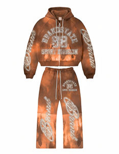 Ensemble de survêtement d'hiver pour homme en molleton uni, style streetwear vintage personnalisé, avec sweat à capuche et pantalon de survêtement droit évasé - Product Image 2