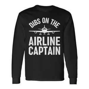 Camiseta de manga larga Dibs On The Airline Captain, unisex, con cuello redondo, para adultos, regalo para esposa piloto, recuerdo de boda - Product Image 1