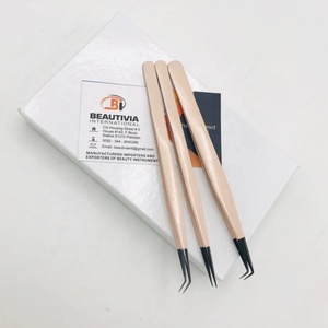 Longue pince à épiler d'extension de cils de logo personnalisé nu mince testé à la main produit de beauté acier durable pointe de plasma noir inoxydable - Product Image 3