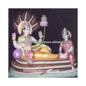 รูปปั้นหินอ่อนสีขาวพระวิษณุ Laxmi ไอดอลพระนารายณ์แรดยาสีขาวนั่งกันบนเสียงงู - Product Image 1