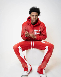 Fabricant de vêtements personnalisé de luxe pour hommes Streetwear surdimensionné Satin doublé Patch brodé jambe large pantalon de survêtement fermeture éclair à capuche ensemble - Product Image 5