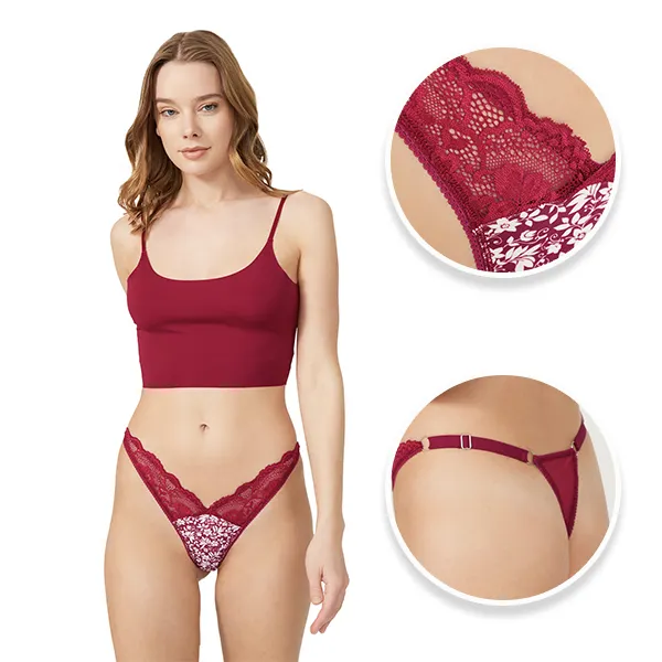 High European Quality Lace Detailed Laser Cut Seamless Women Thong Woman Sexy Lingerie Manufacturer OEM ODM