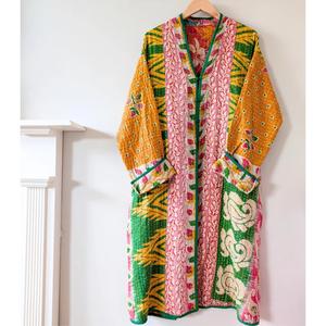 เสื้อแจ็กเก็ต Kantha ยาวเสื้อแจ็คเก็ตวินเทจใส่สบายสำหรับของขวัญคริสต์มาสเสื้อทำงาน Kantha quilting กระเป๋า kengali kimino - Product Image 1