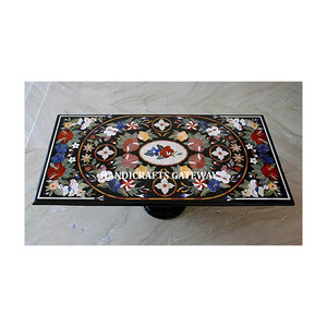 Fabricante indio Diseño único Acabado de alta calidad Pulido Forma rectangular Diseño de flores Incrustaciones Mesa de mármol negro - Product Image 1