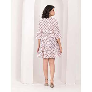Robe en coton blanc sur mesure avec imprimé à blocs, taille élastique, style décontracté - Disponible en longueur genou ou longueur ras du sol - Product Image 6