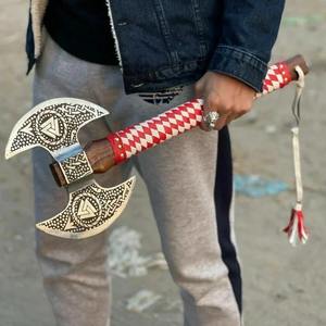 Steel Craft International Industrial Grade Damascus Steel Double Head <b>Axe</b> Head Ash <b>Wood</b> Handle 18-Inch Length Hunting Outdoor - Product Image 1