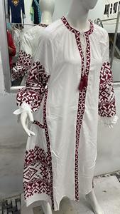 Robe maxi d'été pour femmes Broderie machine Manches courtes Décontractée 100% coton Taille naturelle Tissé Lavable Plage Travail - Product Image 2