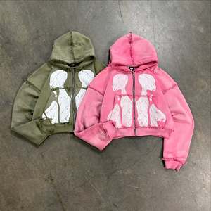 Streetwear unisexe de haute qualité, lavé et lourd, surdimensionné, imprimé bouffant, crop top, sweat à capuche pour hommes, vente en gros avec logo personnalisé - Product Image 2