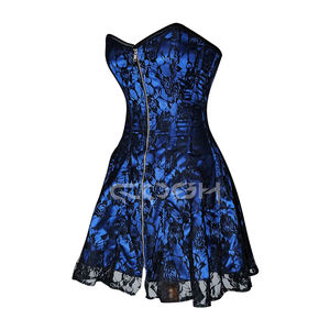 Vestido Corset con Cierre Frontal, Azul Rey, Satén con Encaje, Diseño Personalizado OEM - Product Image 3