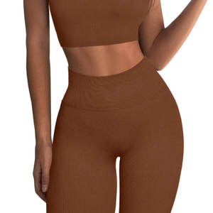 Ensemble de yoga pour femmes, coupe ajustée, taille élastique, tissu extensible, ensemble 2 pièces, respirant, couleur unie, 2026 - Product Image 4