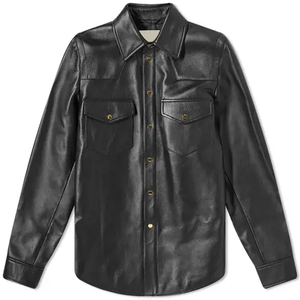 เสื้อเชิ้ตคอเสื้อหนังเต็มตัวสำหรับผู้ชาย, กระดุมปกเสื้อคอเสื้อหนังวัวแกะสำหรับฤดูใบไม้ร่วง - Product Image 1