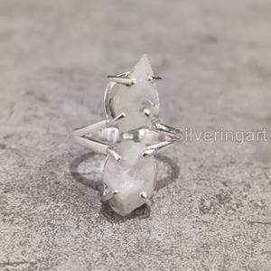 Bijoux en pierre brute Bague pour femme Pierre de lune arc-en-ciel naturelle Pierre précieuse Juin Pierre de naissance Double pierre Bijoux Bague en argent sterling 925 - Product Image 2