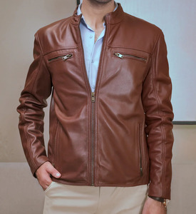 Chaquetas Elegantes Personalizadas al por Mayor para Hombre 2026, Chaqueta de Cuero Genuino Negra Estilo Motero, Logotipo Personalizado OEM para Hombre - Product Image 1