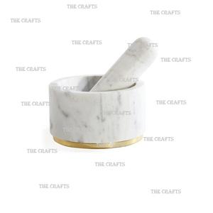 Juego de mortero y mortero de mármol blanco de la más alta calidad para accesorios de cocina de forma redonda Imam Dasta a los precios más bajos - Product Image 6