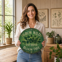 Plaque Métallique Vintage « Grow Wild Stay Rooted Bloom » Décoration Botanique pour la Maison, Plaque en Étain Embossée, Fournisseur Direct d'Usine OEM Personnalisé