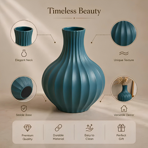Ribbed <b>Bulb</b> Shape Teal Blue Tabletop <b>Vase</b> Modern Decorative Metal <b>Vase</b> - Product Image 5