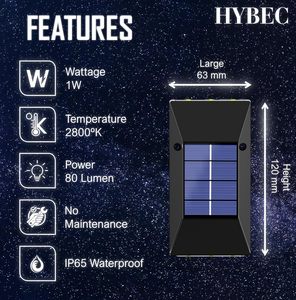 HYBEC-luce solare da esterno a LED da parete 1W, lampada solare automatica autoadesiva per parete, giardino o balcone - Product Image 6