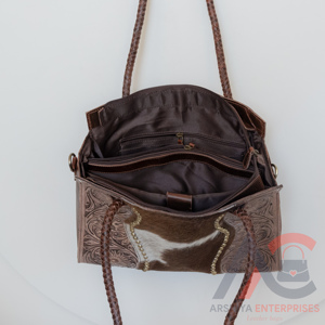 Bolso de mano de cuero con pelo occidental, bolso de mano oculto de cuero genuino de calidad superior, bolsos de mano grandes de lujo de piel de vaca - Product Image 6