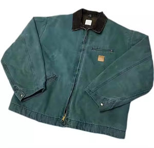 Veste de ville en toile lourde avec logo personnalisé Veste de travail vintage en coton vierge avec fermeture éclair pour hommes - Product Image 4